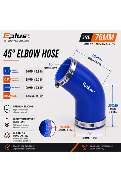 Choice13 76MM EPLUS Blue Silicone Tubing 45 Degrees Hose Coupler Universal Ca...