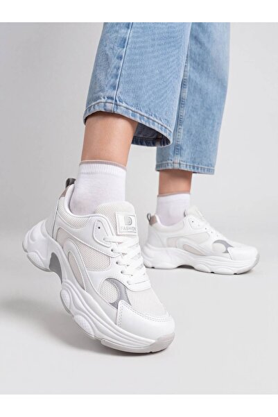 Babetty Günlük Kadın Sneaker Bağcıklı Hafif Kalın Yüksek Tabanlı Yürüyüş Nefe...
