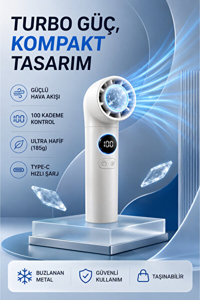 TARÇIN Y19S Taşınabilir Turbo Fan 199 Kademe Dijital Ekranlı Şarjlı El Fanı B...