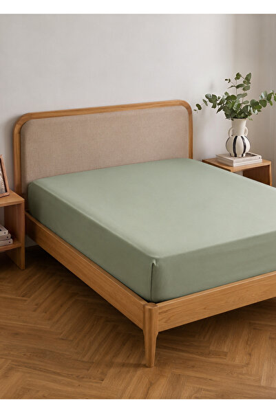 Bella Maison %100 Pamuk Saten King Size Lastikli Çarşaf Sisli Yeşil (180x200x...