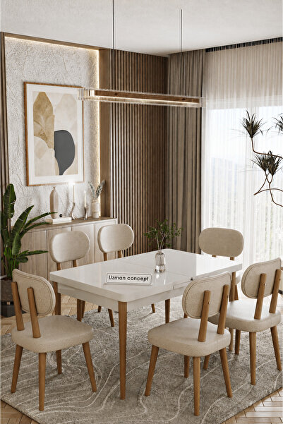 UZMHOME Sunset 80 x 130 Açılabilir 6 Sandalyeli Masa Takımı