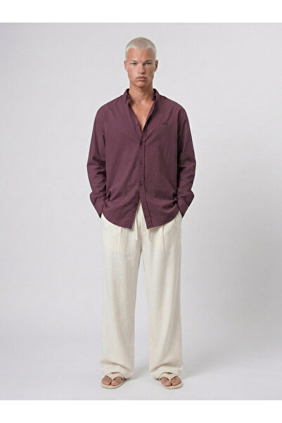 Respire Men's Textured Full-Fit Oversize Shirt Plum