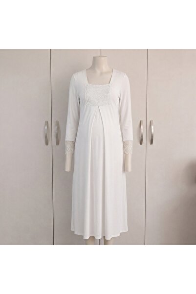 Lady Lingerie Long Maternity & Nursing Nightgown | Button-Front Nightdress wi...