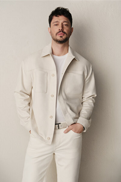 Avva Men's Beige Classic Collar Suede Textured Seasonal Comfort Fit Coat A61Y...