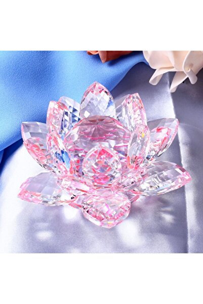 Choice Pink Feng shui Quartz Crystal Lotus Flower Crafts Glass Paperweight Or...
