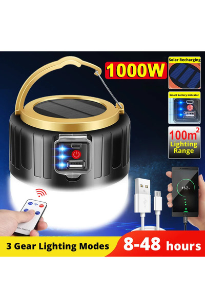 XIWANGFIRE Solar Charge- Black Portable Camping Light Power Bank LED Camping ...