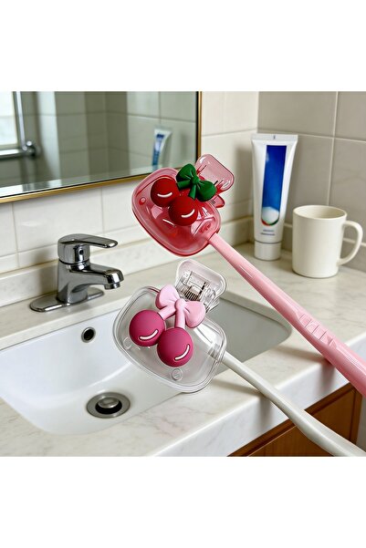 Choice1 2Pcs Cute Cherry Design Toothbrush Holder, Cherry Pattern, Protects T...
