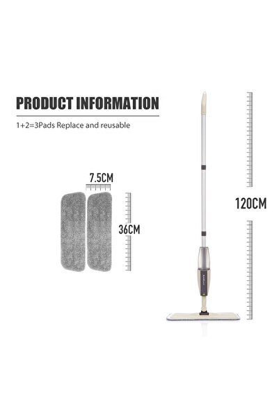 Choice7 SDARISB Beige Mop 3 Pad Spray Mop Broom Set Magic Flat Mops for Floor...