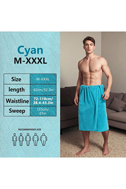 Choice1 Cyan suitable for M-XXXL Men's bath skirt bath towel plus size bath s...