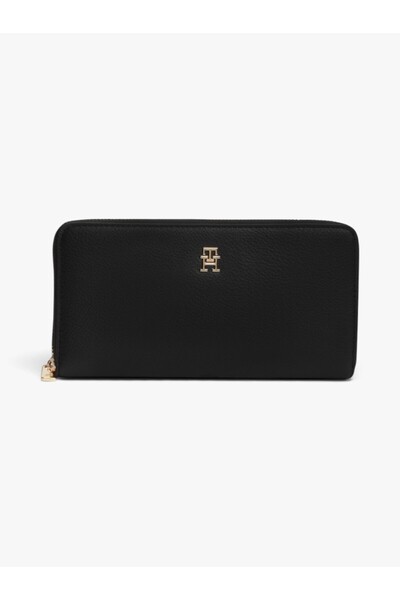 Tommy Hilfiger Women's Th Monogram Logo Coin Pocket Zipper Black Wallet