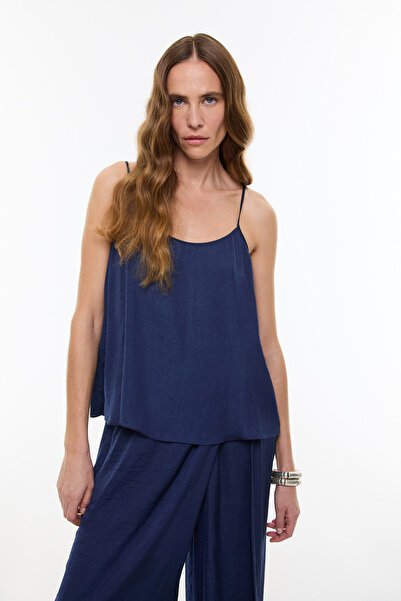 Roman Askılı Saten Bluz Lacivert YY013047_015