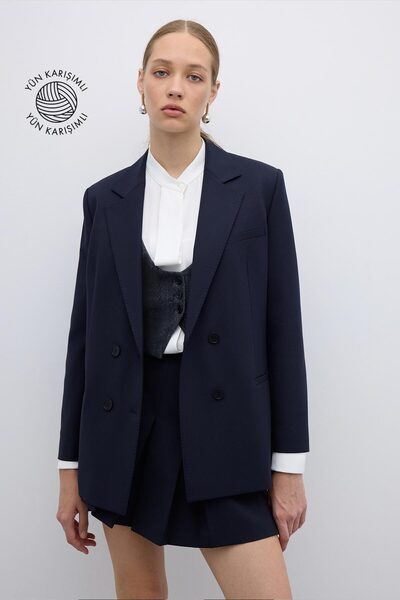 Roman Punto Dikişli Kruvaze Blazer Ceket Lacivert K2616014_015