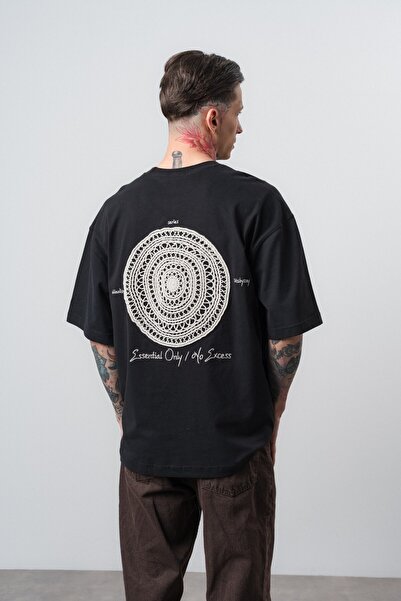 Respire Men's Essential Embroidery Detailed Oversize T-Shirt Black