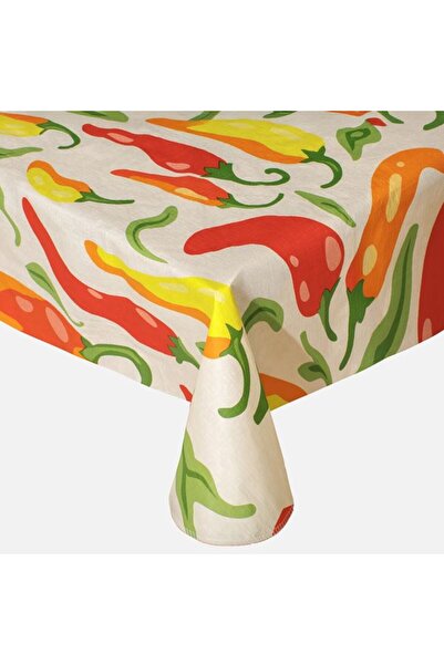 BAMI NETWORK Fata de masa plastifiata model ardei PEVA 180x140cm ecru