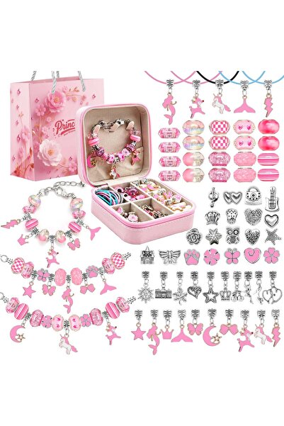 Choice Other New 68Pcs Pink 68pcs Pink Beaded Jewelry Set, Charm Bracelet Mak...