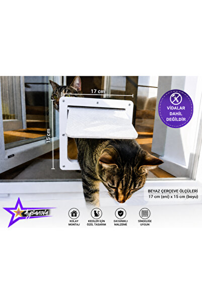 aysanova Sineklik Kedi Kapısı 17x15 cm Beyaz Kedi Geçiş Kapısı Dayanıklı Pet ...
