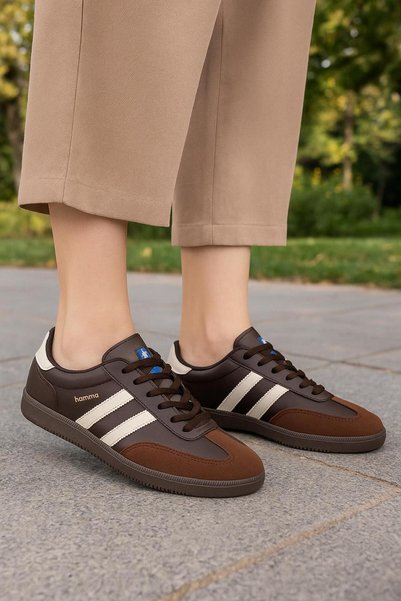 ARONA Lace-Up Unisex Sports Sneaker Shoes-Brown-Beige