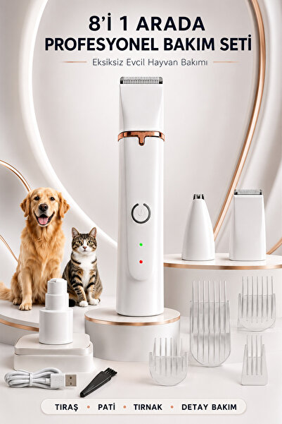 ROGGER Şarjlı Kedi Köpek 8 in 1 Tüy Kesme Makinesi Seti, Sessiz Tıraş Makines...