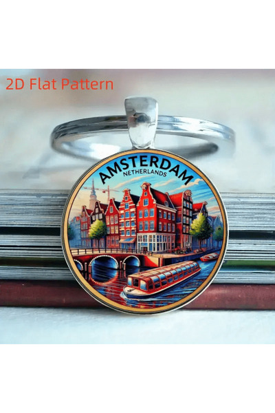 Choice 1pc Amsterdam Keychain, Netherlands Vintage Souvenir with Canal House ...