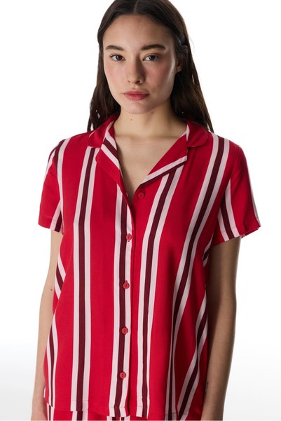 Penti Red Fiona Buttoned Shirt and Pants Pajama Set