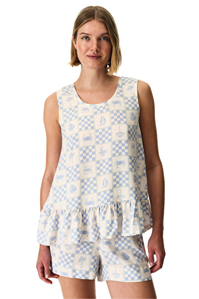 Penti Top de pijama albastru, cu model Gingham, cu aspect proaspăt și luminos
