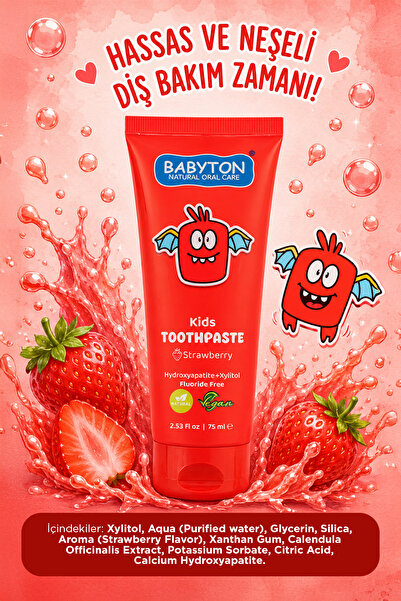 BABYTON Doğal Çilek Diş Macunu Florürsüz 75 ml
