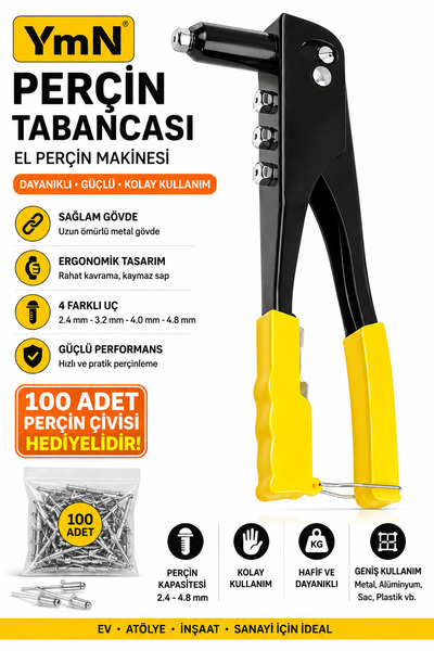 Ymc Perçin Tabancası El Perçin Makinesi Perçin Çivisi Hediyeli ( 100 ADET )