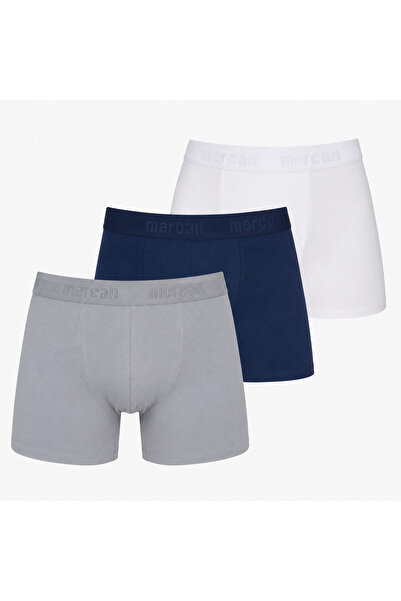Mercan Men's Cotton Combed Boxer 3-Piece Sporty Set Blue-White-Grey