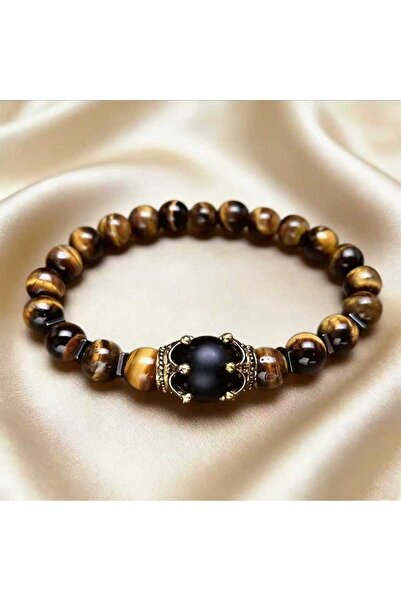Choice Tiger B Men's Stylish Natural Stone Bracelet Vintage Crown Symbol of P...