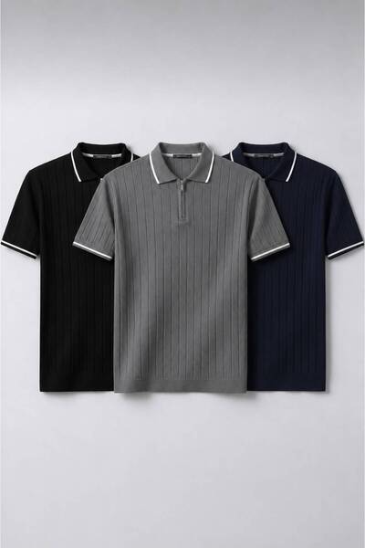 legends butik Erkek Fitilli Triko Polo Yaka Tişört 3’lü Set – Terletmeyen Pam...