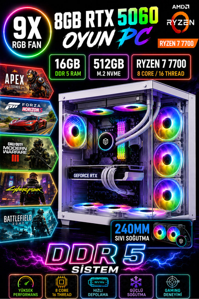 Dmc N329 Windows 11 / RYZEN 7 7700 /16GB DDR5 RAM /512GB M2 SSD /8GB RTX5060 ...