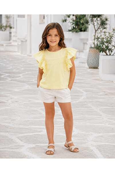 Mutlu Kids Tricou pentru fete cu mâneci scurte și detalii din dantelă