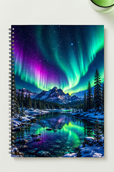 BLACKONECLASS North Lights Pine Forest Themed A5 Metal Spiral Unlined Cardboa...