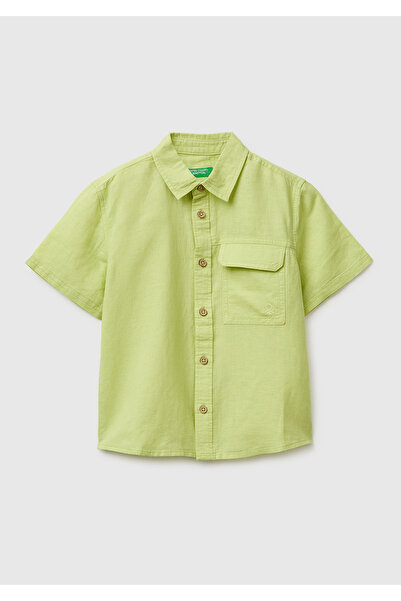 United Colors of Benetton Boy's Yellow Logo Embroidered Short Sleeve Shirt wi...