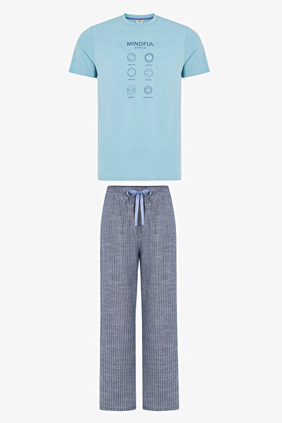 Penti Men's Wellness Check Striped Short Sleeve Pajama Set