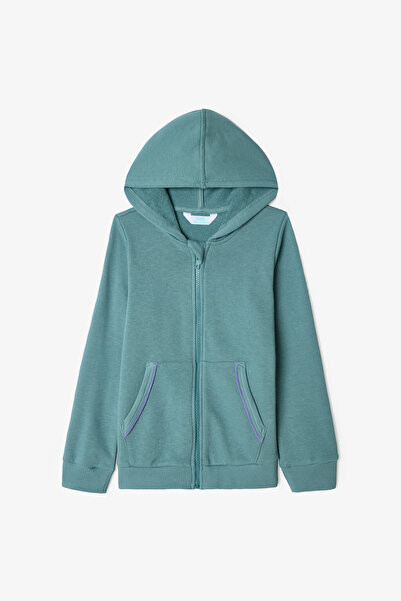 Penti Koyu Yeşil Kız Çocuk Biye Detaylı Kapüşonlu Oversize Sweatshirt