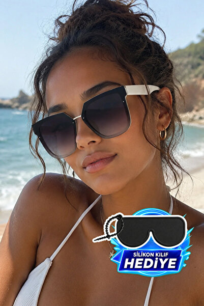 MİLANO KORS Unisex White Frame Gradient Glass Oversized Sunglasses