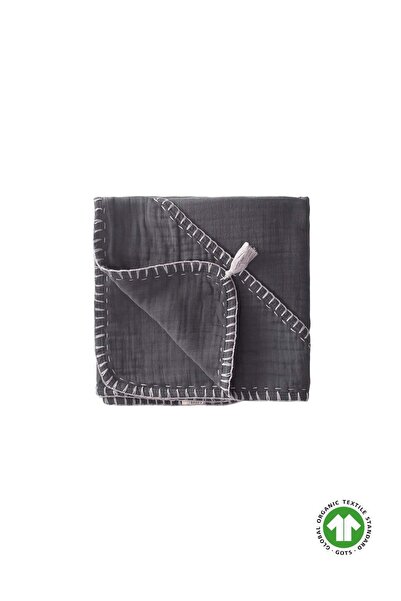 Cigit Çift Kat El İşi Organik Müslin Üçgen Havlu (Yıkanmıştır) 75X75 cm Antrasit