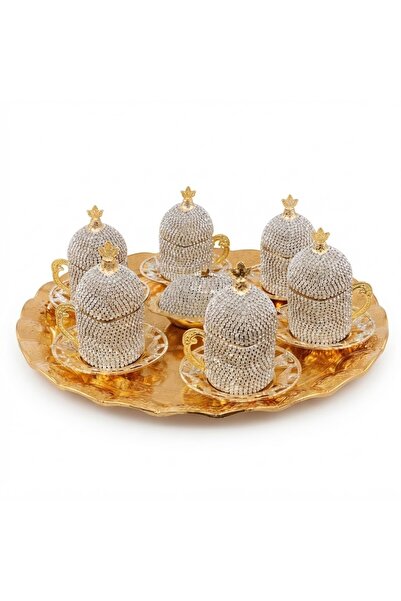 Ceyyiz Ers 8-Piece Gold White Crystal Stone Turkish Delight Cup Set