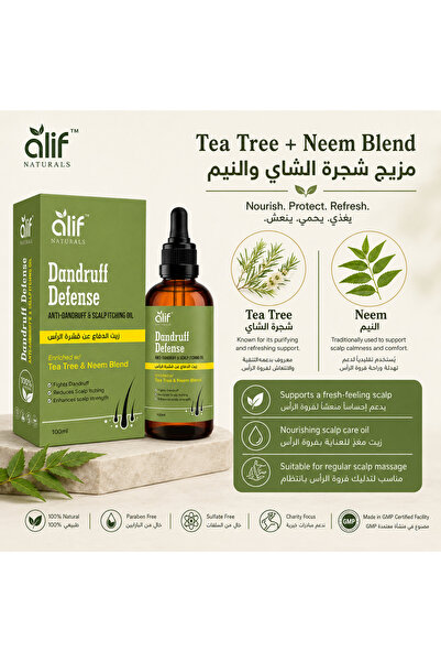 ALIF NATURALS Tea Tree Dandruff Hair Oil - Soothes Scalp & Reduces Flakes with Neem - Anti-Dandruff & Scalp Itch R