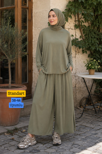 Mogi Butik Women's Modal Pique Wide Leg Pants Comfortable Fit Two-Piece Hijab...