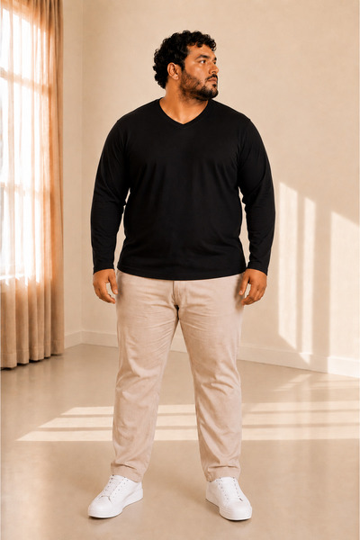 sngl tekstil Tricou bărbați mărimi mari oversize cu mânecă lungă, decolteu în...
