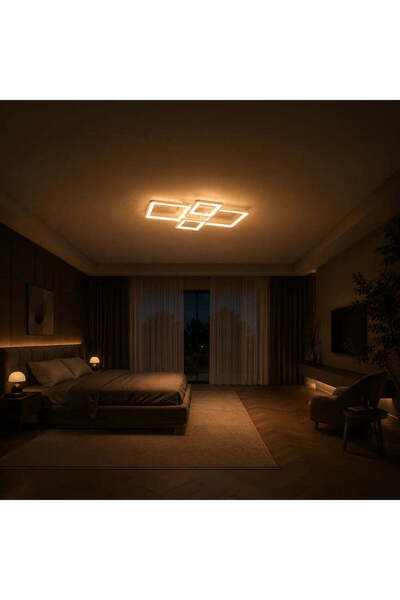 OEM Lustra LED cu Telecomanda, ELLA, 4 Patrate, 85W, Lumina Rece/Calda/Neutra...