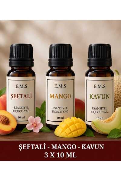 E.M.S AVM ŞEFTALİ - MANGO - KAVUN Esansiyel Uçucu Yağ Buhurdanlık Yağı Difüzö...