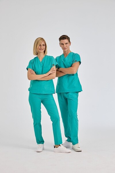 ÇİZGİ MEDİKAL Dr Greys Terikoton Benetton Yeşili Doktor Hemşire Forması Cerra...