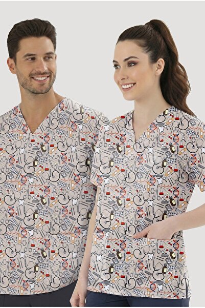 ÇİZGİ MEDİKAL Healing Universe Patterned Single Top (Cotton Lycra Fabric)