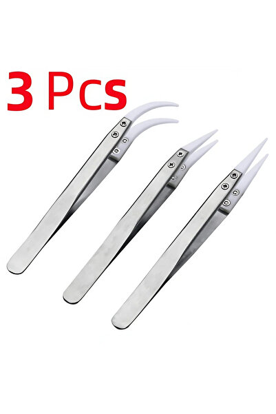 Choice3 Silver 3PCS Anti-Static Ceramic Tweezers Stainless Steel Industrial C...