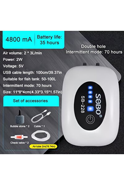 Choice1 S 2W 4800mAh Rechargeable USB Fish Tank Air Pump 4800mAh Battery Sile...