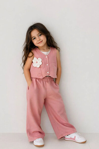 Minigimin Cicileri Set de pantaloni și vestă pentru fetițe, cu detalii floral...
