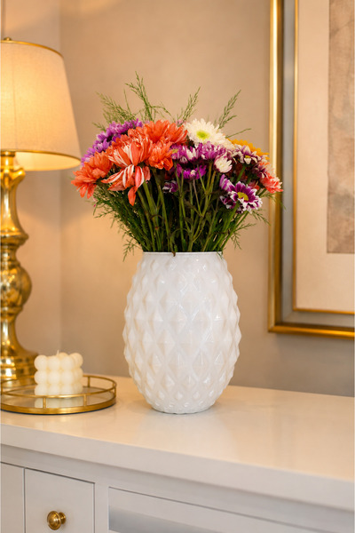 ANGDESİGN Decorative Rose Glass Vase White Painted-24 Cm-2315-A-1 S •• Home D...